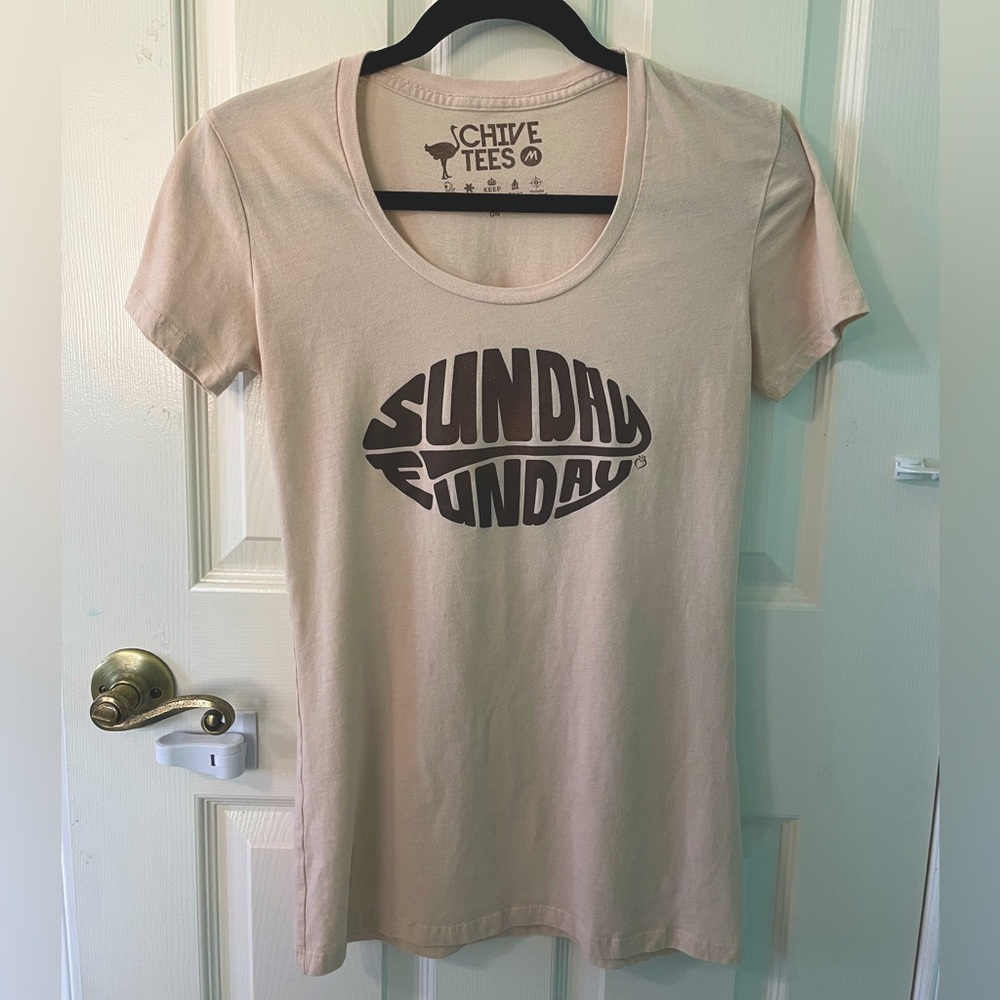 The Chive Sunday Funday football shirt - women’s M - tan and brown - Chive Tees